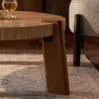 Table basse ronde en bois de 36 po pour salon, table basse rustique de style ferme avec pieds solides – Panipeachy