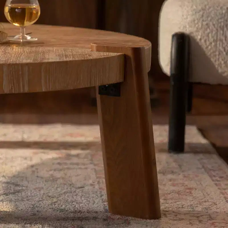 Table basse ronde en bois de 36 po pour salon, table basse rustique de style ferme avec pieds solides – Panipeachy