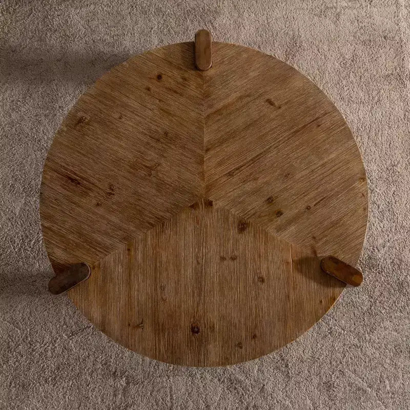 Table basse ronde en bois de 36 po pour salon, table basse rustique de style ferme avec pieds solides – Panipeachy
