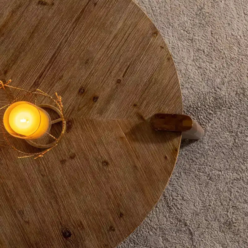 Table basse ronde en bois de 36 po pour salon, table basse rustique de style ferme avec pieds solides – Panipeachy