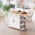 43 White Rolling Kitchen Island Cart C Fold-Down Drop-Leaf Table with Storage Drawer & Towel Rack, Mobile Breakfast Bar for Kitchen & Dining