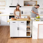 43 pouces Chariot de cuisine blanc sur roulettes avec table rabattable, tiroir de rangement et porte-serviettes, bar à petit-déjeuner mobile pour la cuisine et la salle à manger
