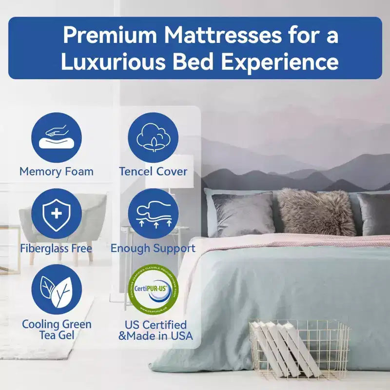 Matelas à mémoire de forme double face Dyonery de 8/10 pouces avec housse en Tencel et thé vert/gel rafraîchissant, CertiPUR-US