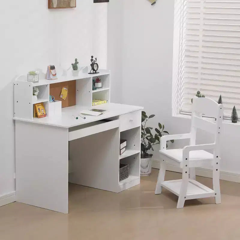 Bureau et chaise d'étude réglables pour enfants avec huche, tableau en liège, support de clavier et 2 porte-stylos – Table d'apprentissage scolaire pour enfants