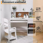 Bureau et chaise d'étude réglables pour enfants avec huche, tableau en liège, support de clavier et 2 porte-stylos – Table d'apprentissage scolaire pour enfants