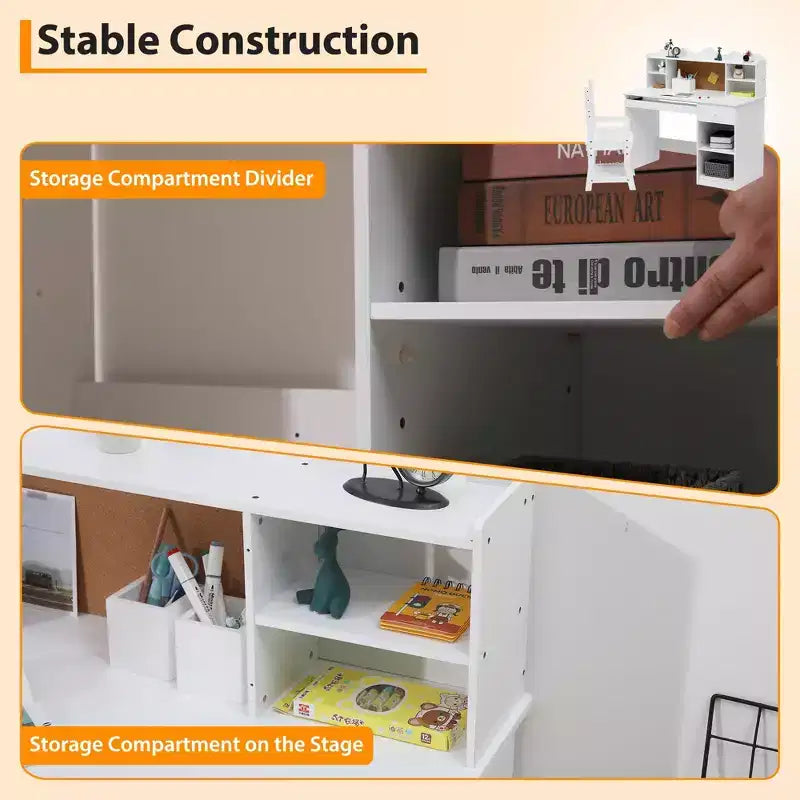 Bureau et chaise d'étude réglables pour enfants avec huche, tableau en liège, support de clavier et 2 porte-stylos – Table d'apprentissage scolaire pour enfants