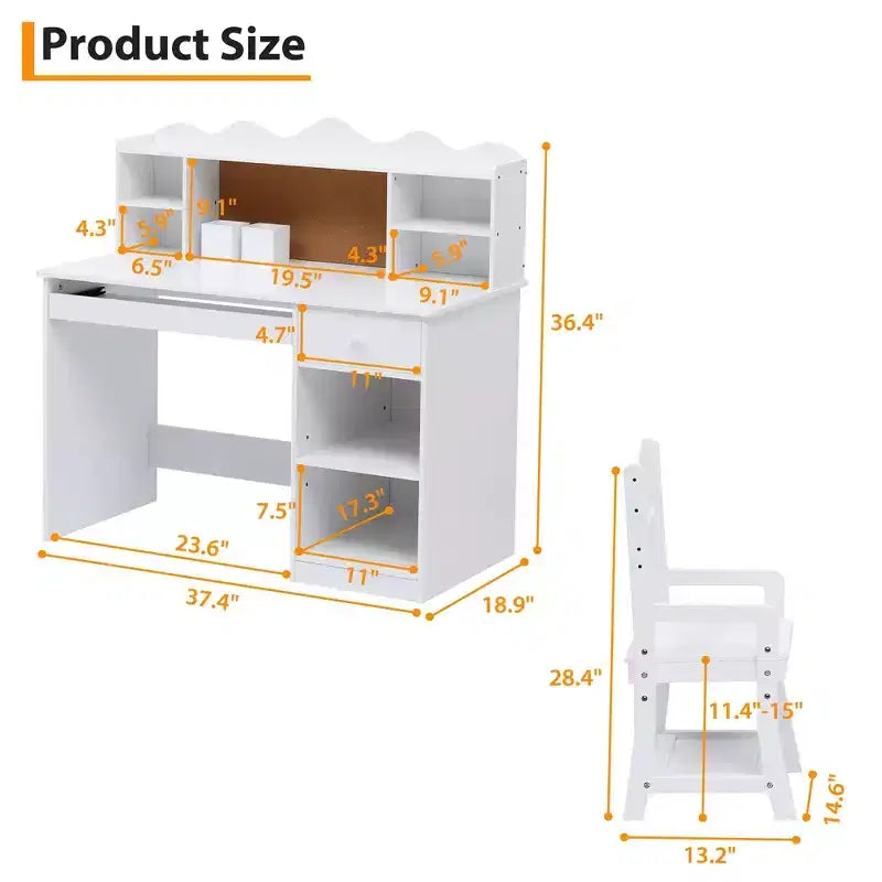Bureau et chaise d'étude réglables pour enfants avec huche, tableau en liège, support de clavier et 2 porte-stylos – Table d'apprentissage scolaire pour enfants
