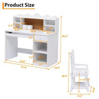 Bureau et chaise d'étude réglables pour enfants avec huche, tableau en liège, support de clavier et 2 porte-stylos – Table d'apprentissage scolaire pour enfants