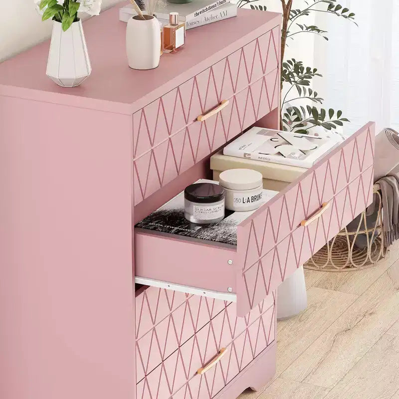 Commode en bois pour chambre à coucher avec 4 tiroirs, commode haute moderne, commode large avec poignées dorées, table de chevet commode, armoire de rangement