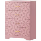 Commode en bois pour chambre à coucher avec 4 tiroirs, commode haute moderne, commode large avec poignées dorées, table de chevet commode, armoire de rangement