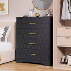 Commode en bois pour chambre à coucher avec 4 tiroirs, commode haute moderne, commode large avec poignées dorées, table de chevet commode, armoire de rangement