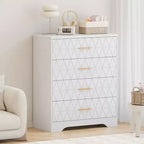 Commode en bois pour chambre à coucher avec 4 tiroirs, commode haute moderne, commode large avec poignées dorées, table de chevet commode, armoire de rangement