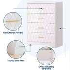 Commode en bois pour chambre à coucher avec 4 tiroirs, commode haute moderne, commode large avec poignées dorées, table de chevet commode, armoire de rangement