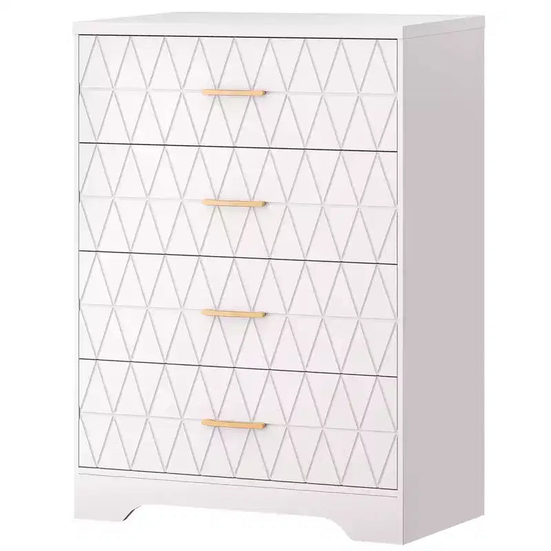 Commode en bois pour chambre à coucher avec 4 tiroirs, commode haute moderne, commode large avec poignées dorées, table de chevet commode, armoire de rangement