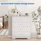Commode en bois pour chambre à coucher avec 4 tiroirs, commode haute moderne, commode large avec poignées dorées, table de chevet commode, armoire de rangement