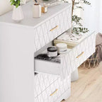Commode en bois pour chambre à coucher avec 4 tiroirs, commode haute moderne, commode large avec poignées dorées, table de chevet commode, armoire de rangement