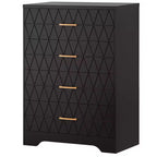 Commode en bois pour chambre à coucher avec 4 tiroirs, commode haute moderne, commode large avec poignées dorées, table de chevet commode, armoire de rangement