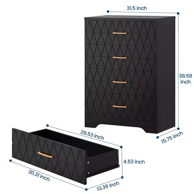 Commode en bois pour chambre à coucher avec 4 tiroirs, commode haute moderne, commode large avec poignées dorées, table de chevet commode, armoire de rangement