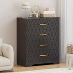 Wood Dressers for Bedroom with 4 Drawers, Modern Tall Dressers, Wide Chest of Drawers with Gold Handles,Dresser Nightstand, Storage Organizer Cabinet