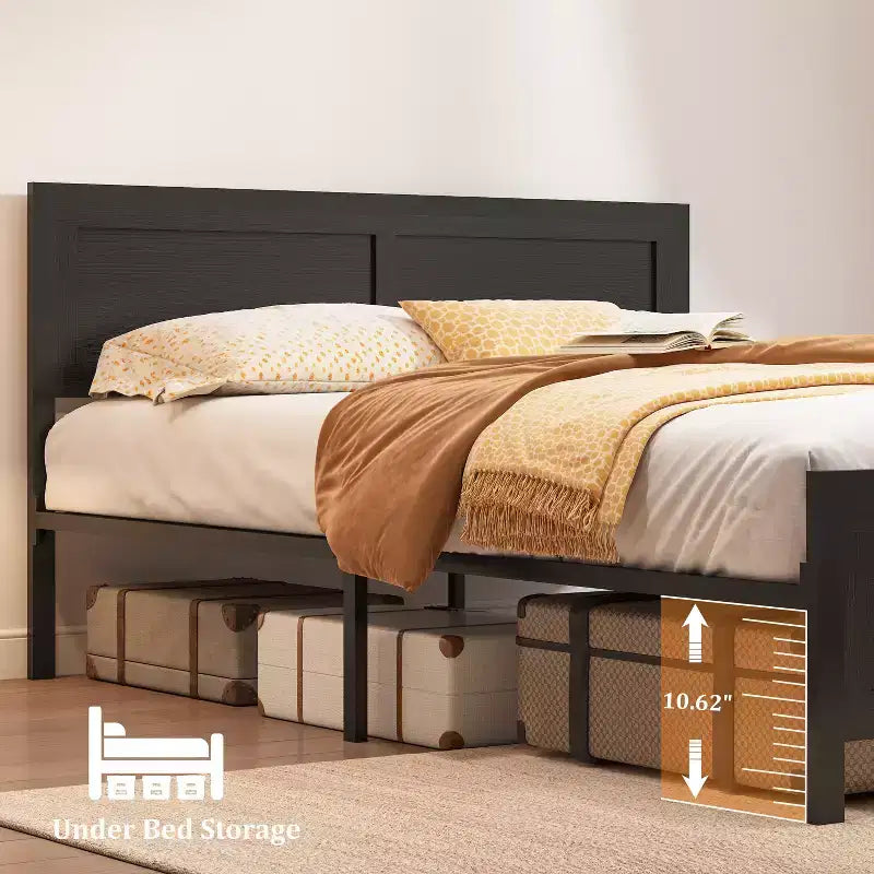 Le cadre de lit à lattes de style rétro de Dyonery convient aux matelas d'une hauteur allant de 10 à 14 pouces.