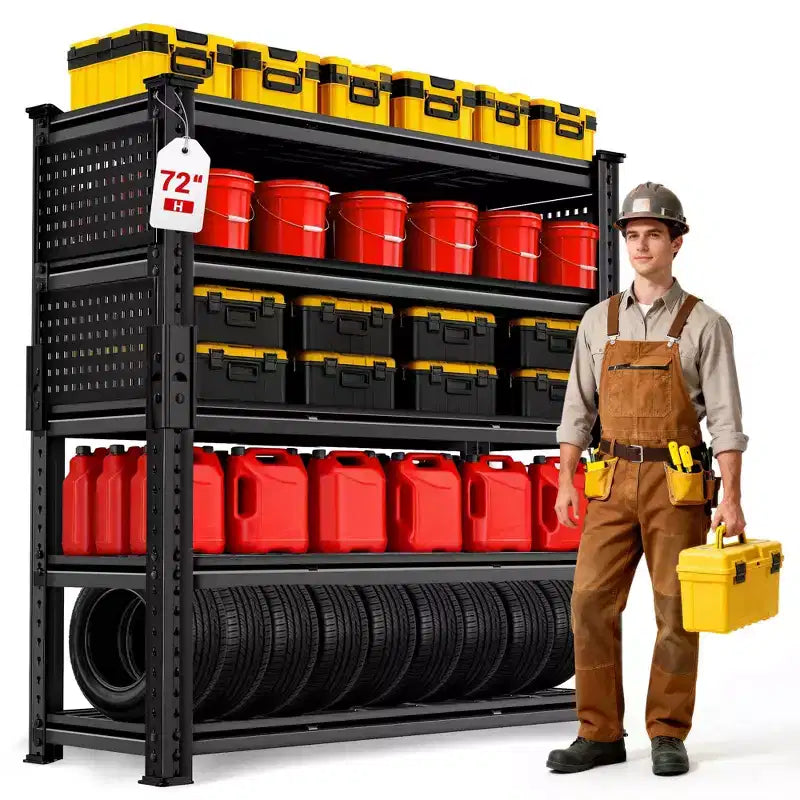 Étagère de rangement robuste pour garage BSMTEK 122 x 61 x 183 cm, étagère métallique à 5 niveaux avec étagères en treillis, noire