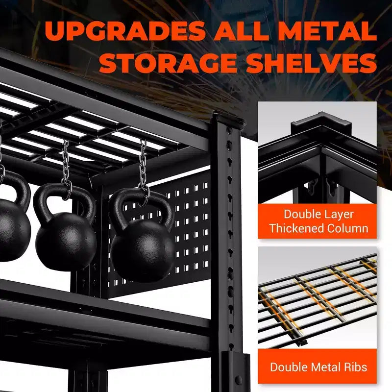 Étagère de rangement robuste pour garage BSMTEK 122 x 61 x 183 cm, étagère métallique à 5 niveaux avec étagères en treillis, noire