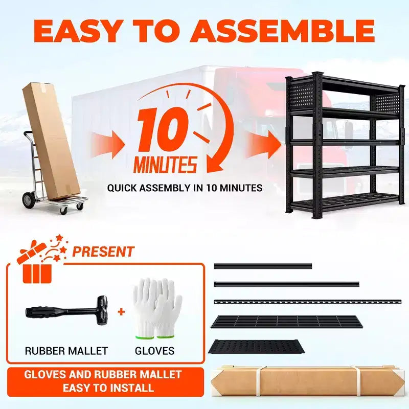 Étagère de rangement robuste pour garage BSMTEK 122 x 61 x 183 cm, étagère métallique à 5 niveaux avec étagères en treillis, noire