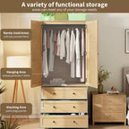 Armoire en bois de 69,5 po avec 2 portes à persiennes, garde-robe autoportante avec tringle à vêtements et grand rangement pour chambre à coucher, naturel