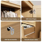 Armoire en bois de 69,5 po avec 2 portes à persiennes, garde-robe autoportante avec tringle à vêtements et grand rangement pour chambre à coucher, naturel