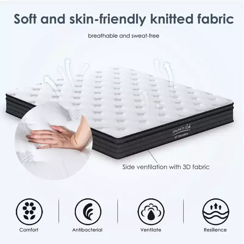 Matelas Whisen 8 Twin Hybrid en mousse à mémoire de forme, ressorts ensachés, fermeté moyenne