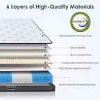 Matelas Whisen 8 Twin Hybrid en mousse à mémoire de forme, ressorts ensachés, fermeté moyenne
