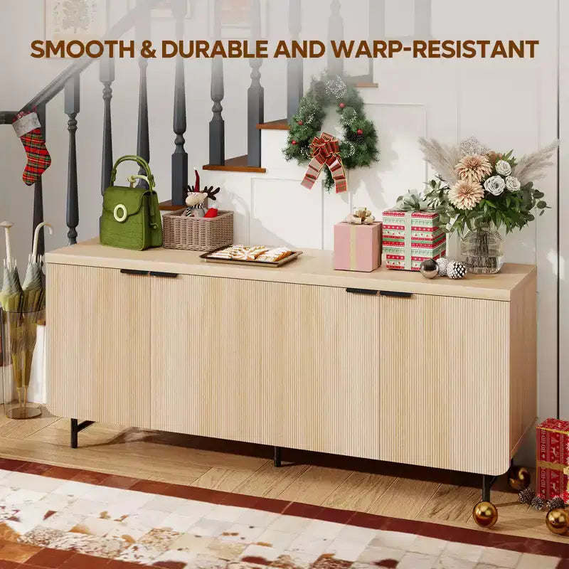 Bestier Meuble TV 70 pouces à 4 portes pour téléviseurs jusqu'à 75 pouces, console TV moderne avec 2 armoires de rangement et étagères réglables pour le salon