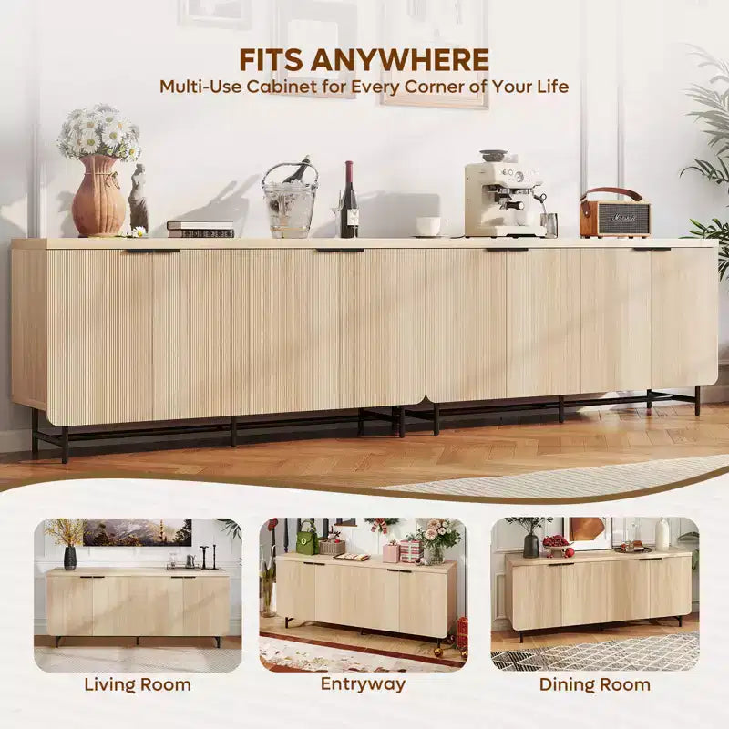 Bestier Meuble TV 70 pouces à 4 portes pour téléviseurs jusqu'à 75 pouces, console TV moderne avec 2 armoires de rangement et étagères réglables pour le salon
