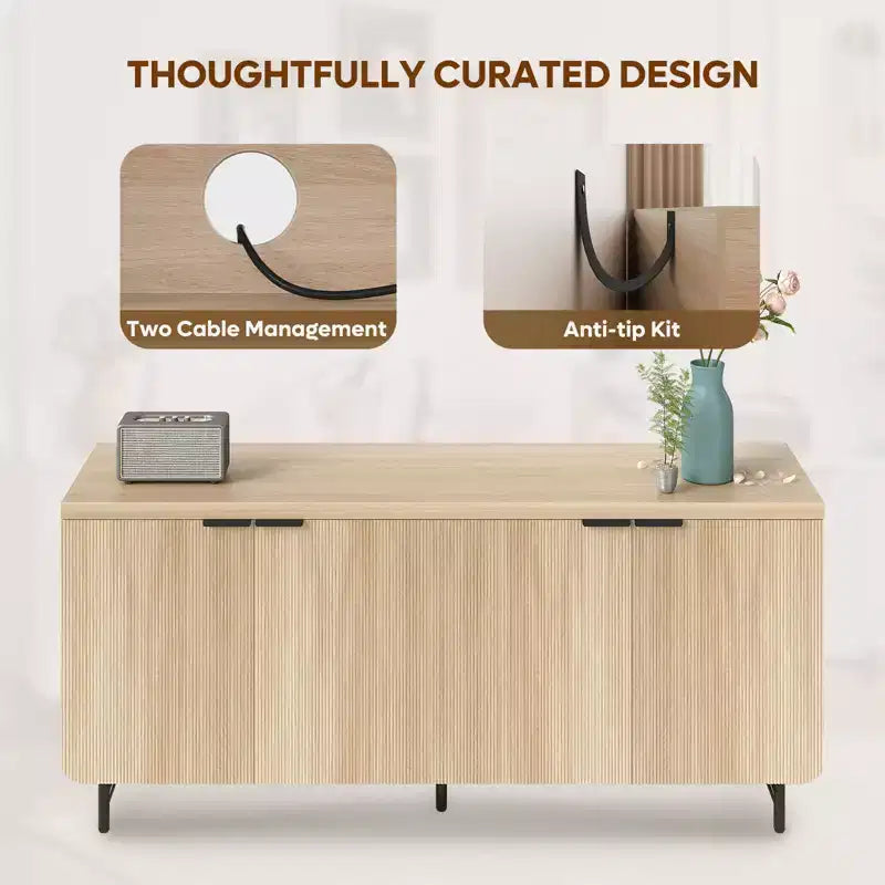Bestier Meuble TV 70 pouces à 4 portes pour téléviseurs jusqu'à 75 pouces, console TV moderne avec 2 armoires de rangement et étagères réglables pour le salon