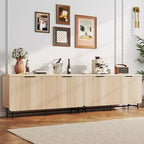 Bestier Meuble TV 70 pouces à 4 portes pour téléviseurs jusqu'à 75 pouces, console TV moderne avec 2 armoires de rangement et étagères réglables pour le salon
