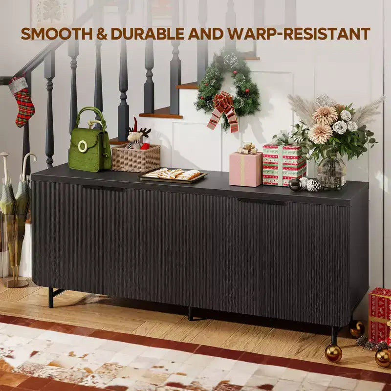 Bestier Meuble TV 70 pouces à 4 portes pour téléviseurs jusqu'à 75 pouces, console TV moderne avec 2 armoires de rangement et étagères réglables pour le salon