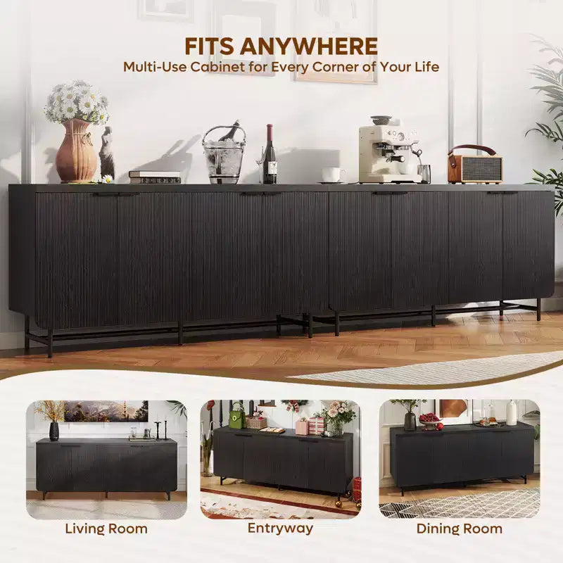 Bestier Meuble TV 70 pouces à 4 portes pour téléviseurs jusqu'à 75 pouces, console TV moderne avec 2 armoires de rangement et étagères réglables pour le salon