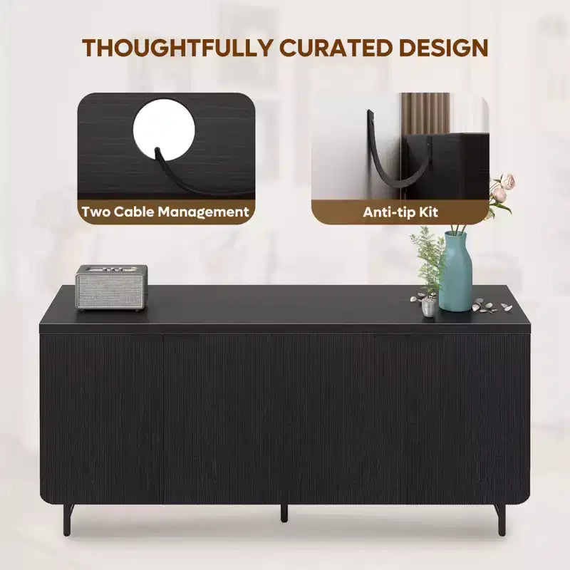 Bestier Meuble TV 70 pouces à 4 portes pour téléviseurs jusqu'à 75 pouces, console TV moderne avec 2 armoires de rangement et étagères réglables pour le salon