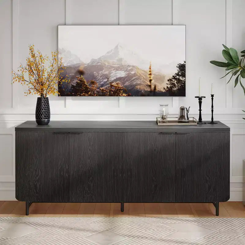 Bestier Meuble TV 70 pouces à 4 portes pour téléviseurs jusqu'à 75 pouces, console TV moderne avec 2 armoires de rangement et étagères réglables pour le salon