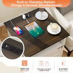 Table d'appoint Dyonery avec station de charge, tables d'appoint de salon style ferme de 61 cm, table de chevet rustique en bois, pour chambre à coucher, noir