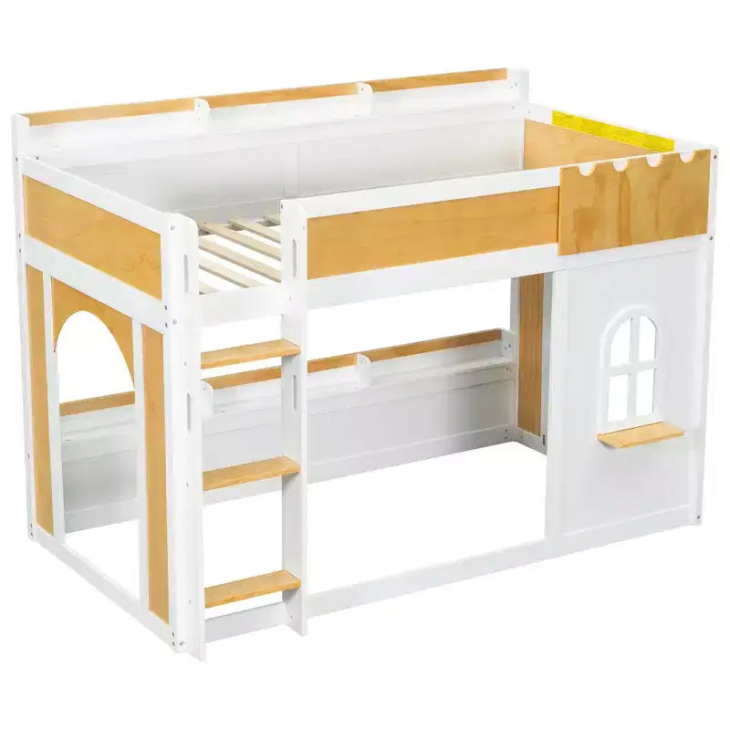 Lit superposé cabane pour enfants Polibi avec fenêtres, portes et espace de jeu ou de couchage convertible en bas