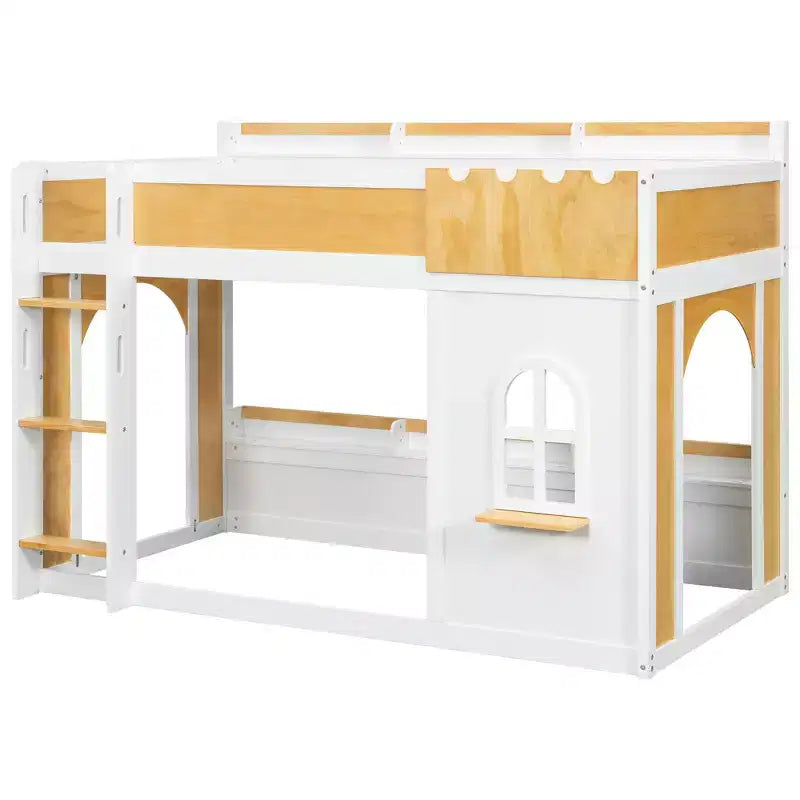 Lit superposé cabane pour enfants Polibi avec fenêtres, portes et espace de jeu ou de couchage convertible en bas