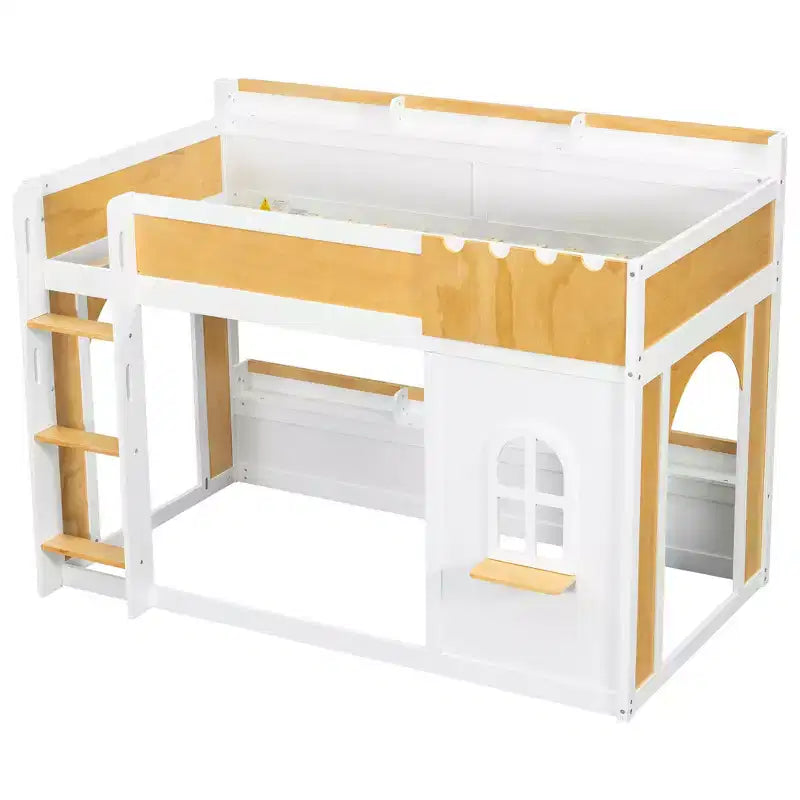 Lit superposé cabane pour enfants Polibi avec fenêtres, portes et espace de jeu ou de couchage convertible en bas
