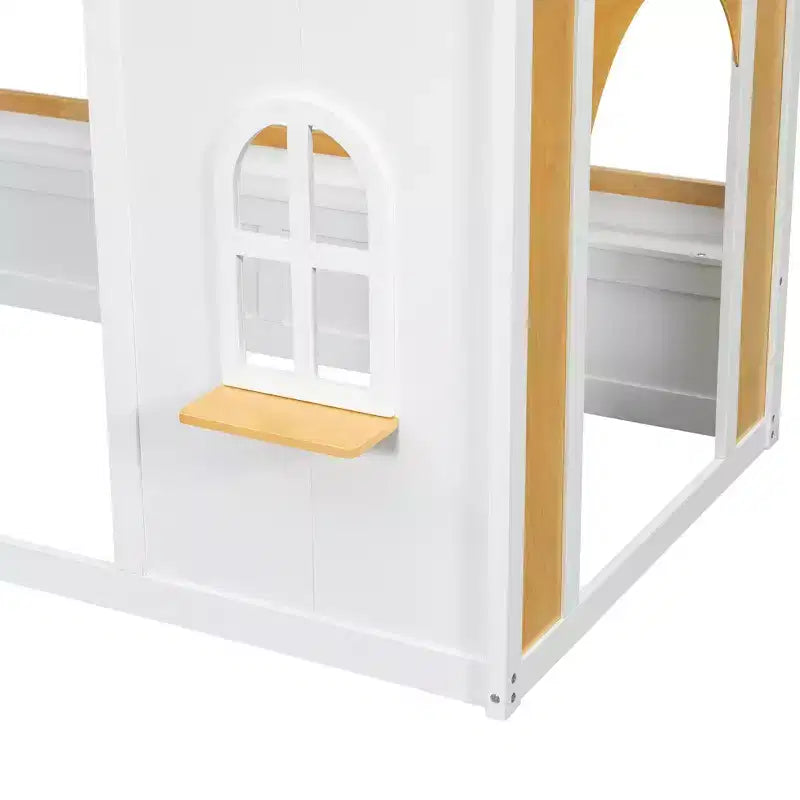 Lit superposé cabane pour enfants Polibi avec fenêtres, portes et espace de jeu ou de couchage convertible en bas