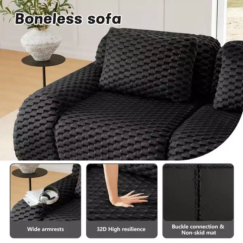 Canapé modulable 82 Flannelette 2 places Assise profonde Boucle Pas de montage Noir