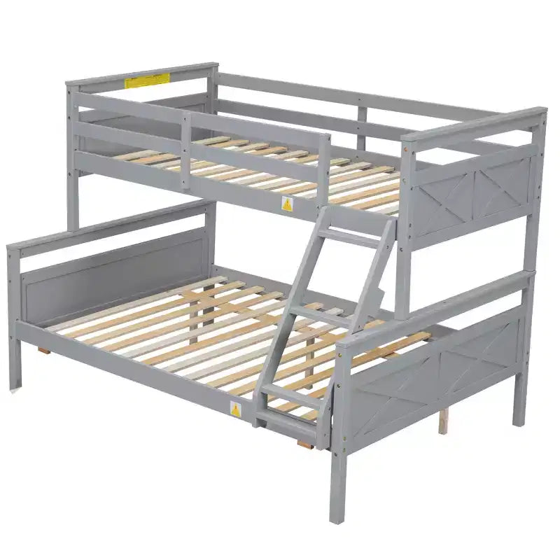 Lit superposé Bellemave double sur grand format avec escalier, lit gigogne simple, cadre en bois massif, barrières de sécurité, design peu encombrant, gris
