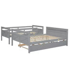 Lit superposé Bellemave double sur grand format avec escalier, lit gigogne simple, cadre en bois massif, barrières de sécurité, design peu encombrant, gris