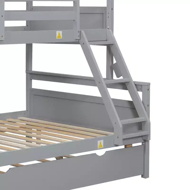 Lit superposé Bellemave double sur grand format avec escalier, lit gigogne simple, cadre en bois massif, barrières de sécurité, design peu encombrant, gris