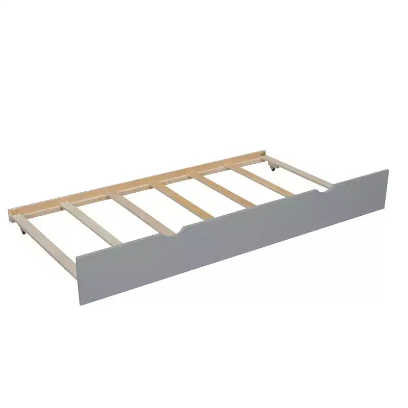 Lit superposé Bellemave double sur grand format avec escalier, lit gigogne simple, cadre en bois massif, barrières de sécurité, design peu encombrant, gris