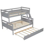 Lit superposé Bellemave double sur grand format avec escalier, lit gigogne simple, cadre en bois massif, barrières de sécurité, design peu encombrant, gris